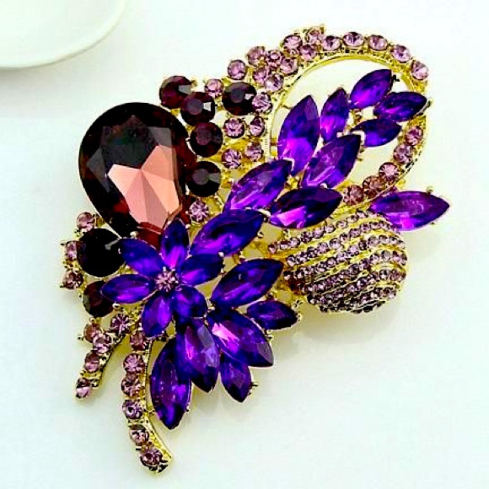 Purple rhinestone brooch